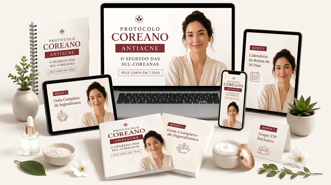Mockup do guia digital Protocolo Coreano Antiacne